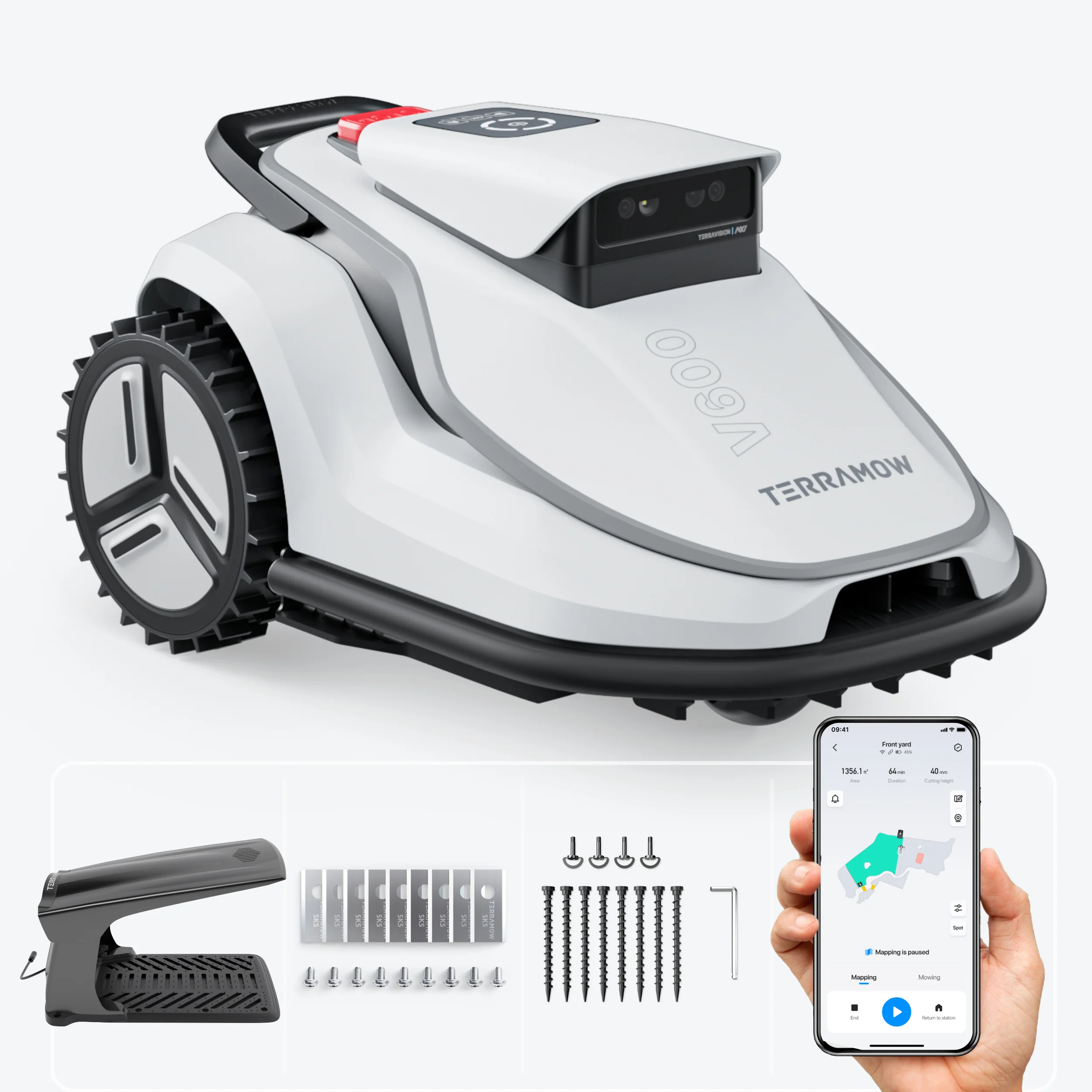56_3000x3000 TERRAMOW V600 mit Garage, Mähroboter, smarter Rasenroboter für 600 m², Gartenpflege ohne Begrenzungskabel – Bild 1
