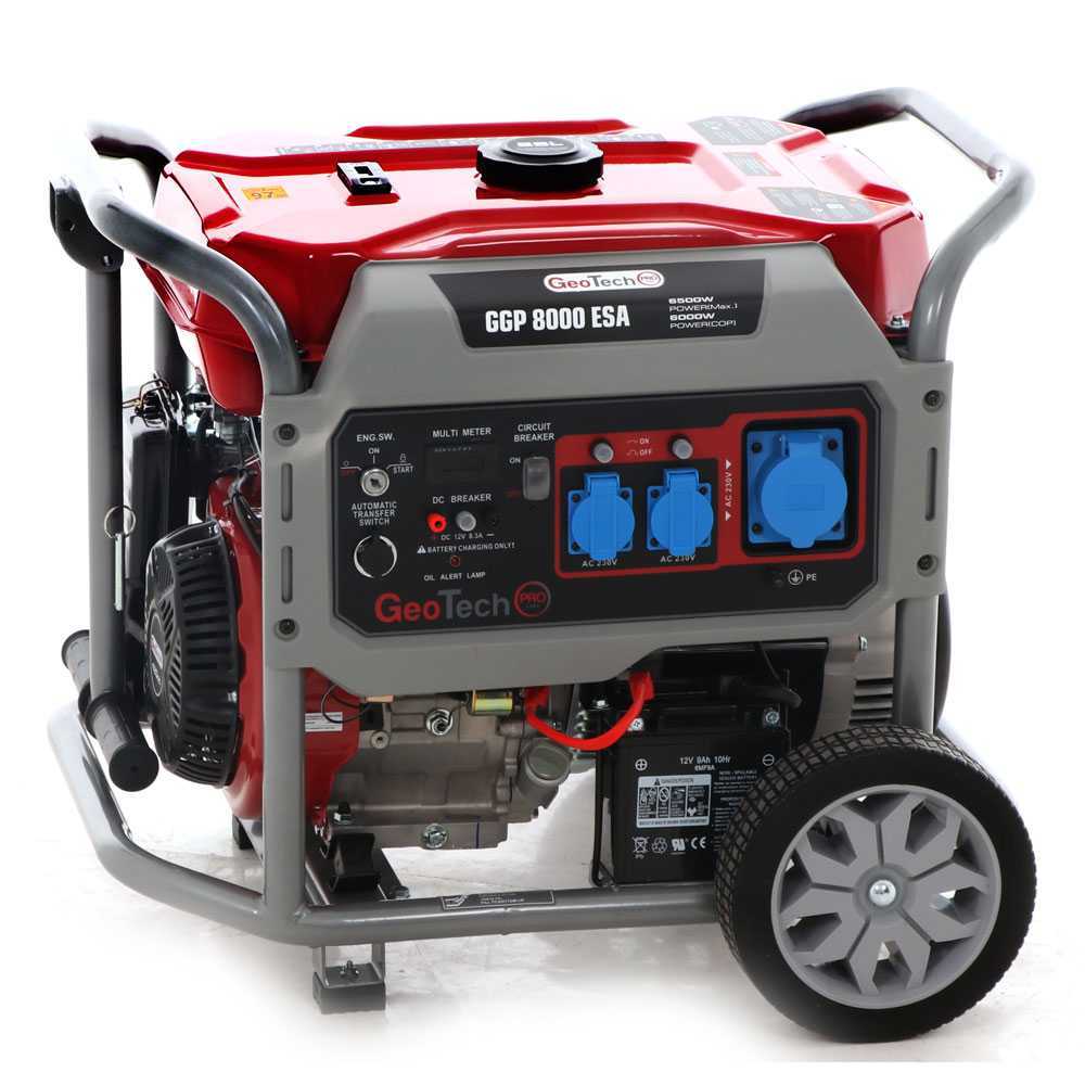 GeoTech Pro GGP 8000 ESA - Benzin-Stromerzeuger mit Rädern und AVR-Regelung und Elektrostarter 6.5 kW - Dauerleistung 6 kW - 230V GeoTech Pro GGP 8000 ESA - Benzin-Stromerzeuger mit Rädern und AVR-Regelung und Elektrostarter 6.5 kW - Dauerleistung 6 kW - 230V