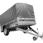 Anhänger mit Blattfedern 230×125 UNITRAILER FORCE 230/R KIPP ungebremst mit H-800 Spriegel und grauer Hochplane