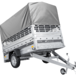 Einachsanhänger 230×125 UNITRAILER FORCE 230 KIPP mit Gitterseitenwänden, H-800 Rahmen und grauer Plane