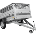 Einachsanhänger 230×125 UNITRAILER FORCE 230 KIPP mit Gitterwänden, H-0-Rahmen und grauer Plane