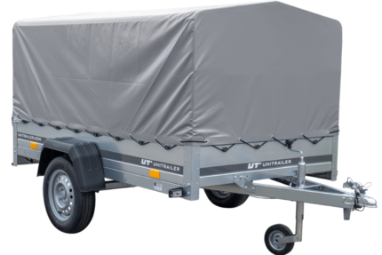 Einachsanhänger 230×125 UNITRAILER GARDEN 230 FD mit H-800-Rahmen und grauer Plane