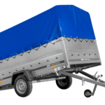 Einachsanhänger 264×150 UNITRAILER GARDEN 265 KIPP mit zusätzlichen Bordwänden, H-800-Hochspriegel und blauer Plane