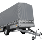 Einachsiger Anhänger mit Blattfedern 264×125 UNITRAILER FORCE 264/R KIPP mit H-1100 Rahmen und grauer Plane
