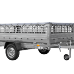 Leichter Anhänger auf Blattfedern 264×150 UNITRAILER GARDEN 265/R KIPP mit Gitterwänden, H-0 Rahmen und grauer Plane