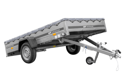 PKW Anhänger 264×150 UNITRAILER GARDEN 265 KIPP mit Flachplanenträger und grauer Plane