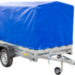 PKW-Anhänger auf Blattfedern 230×125 UNITRAILER GARDEN 230/R KIPP mit H-1100 Rahmen und blauer Plane