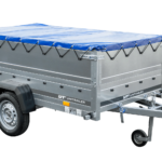 PKW-Anhänger auf Federn 230×125 UNITRAILER GARDEN 230/R KIPP mit BIS-Bordwänden, H-0-Rahmen und blauer Plane